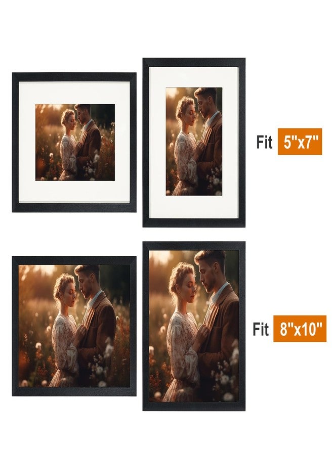 LBECUA 8x10 Picture Frame Set of 10, Wooden Picture Frames Display Photo 8x10 without Mat or 5x7 with Mat, Horizontal and Vertical for Wall and Tabletop, Black - Image 4